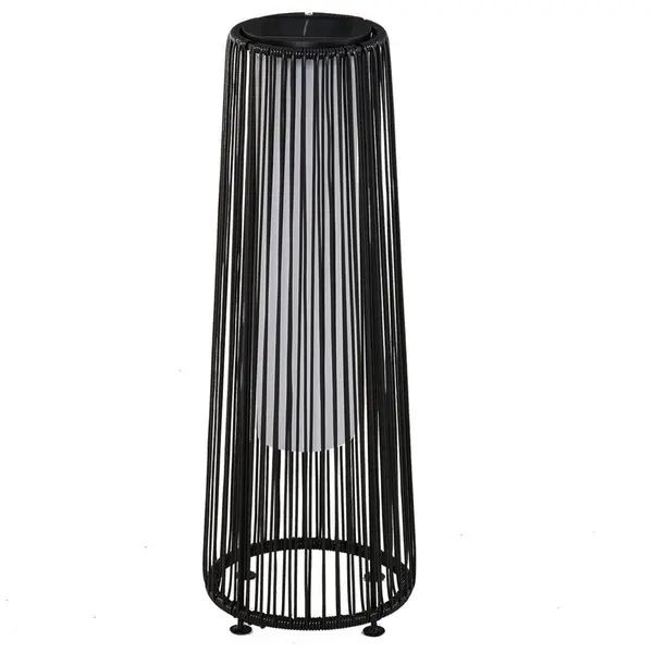 Image of Outsunny Garden Solar Powered Lights Woven Wicker Lantern Auto On/Off Black 866-066BK
