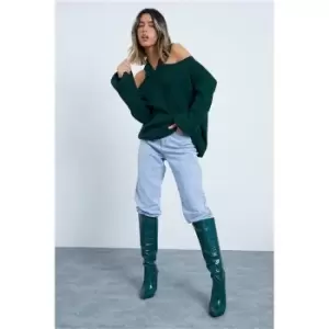Image of I Saw It First Green Halterneck Cut Out Off The Shoulder Jumper - Green