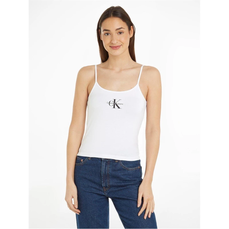 Image of Calvin Klein Jeans Monologo Strappy Tank Top Bright White female 10 (S)