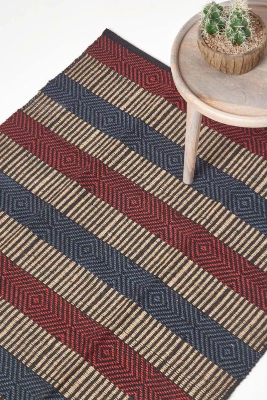 Image of Homescapes Multicolour Striped Jute Rug, 120 X 180 Cm