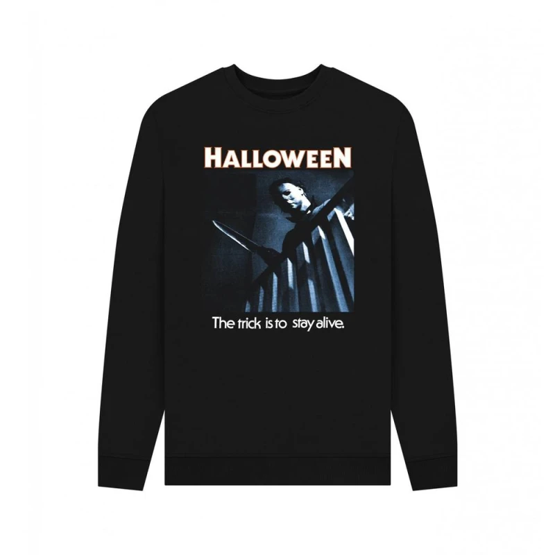 Image of Halloween Mens Trick To Stay Alive Sweatshirt in Black Size: Small Black Male S