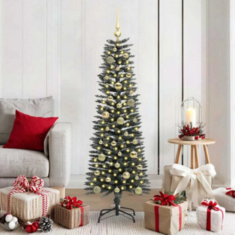 Image of vidaXL Artificial Christmas Tree with 150 LEDs, Gold Balls Green 43 x 43 x 150 cm, Green 3395932