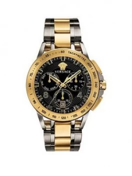 Image of Versace Sport Tech Blue and Gold Detail Chronograph 45mm Dial Two Tone Stainless Steel Bracelet Mens Watch, One Colour, Men