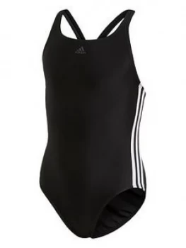 Image of adidas Girls Fit 3 Stripe Swimsuit - Black, Size 7-8 Years, Women
