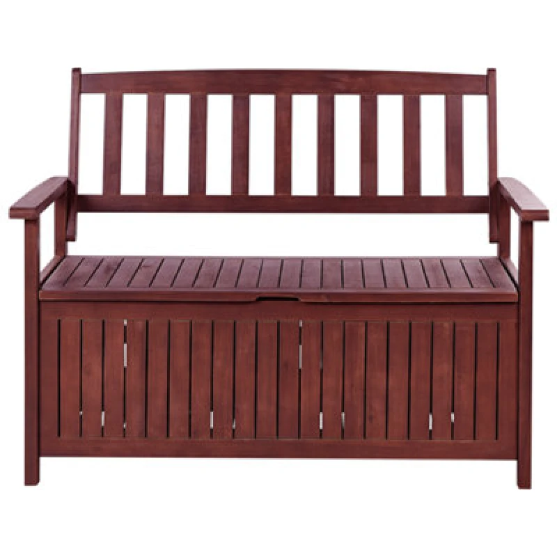 Image of Beliani Garden Bench Sovana 120 Cm With Storage Acacia Wood Dark Red