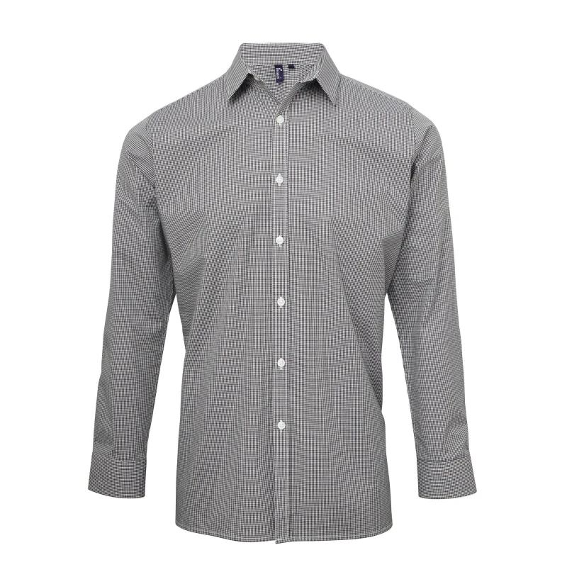 Image of Premier Premier Men Microcheck Long Sleeve Shirt in Black Size: Small Black S Male 5057520101743