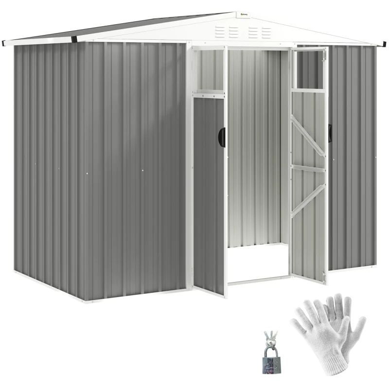Image of Outsunny 8 x 4ft Garden Storage Shed, Outdoor Metal Shed Light Grey