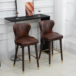 Image of HOMCOM PU Leather Upholstered Set-of-2 Bar Chairs Brown