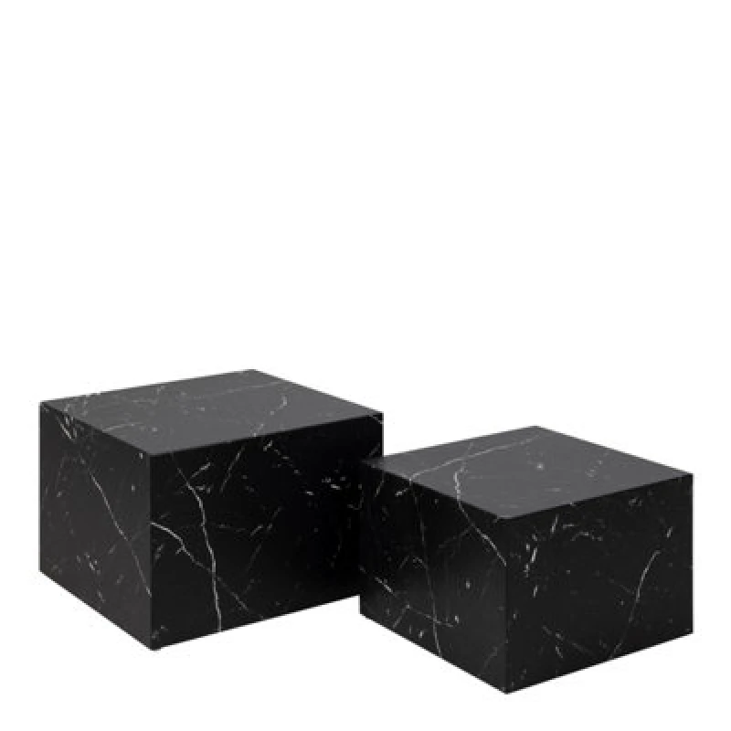 Image of Furniture To Go Dice Square Coffee Table Set In Black Marble Marquina