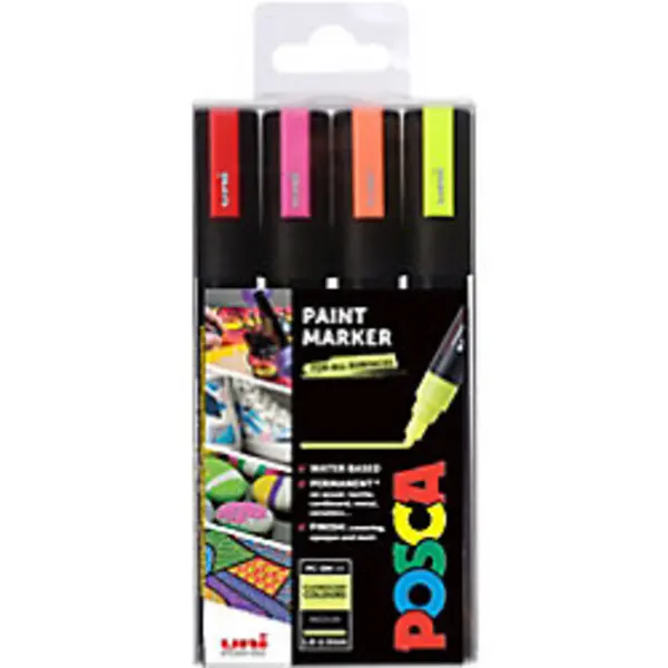 Image of Uni Posca Paint Marker PC-5M Fluorescent Pack of 4