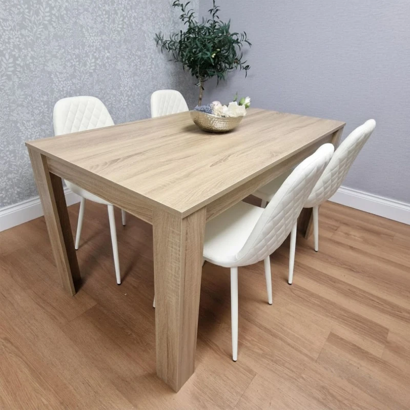 Image of KOSY KOALA KOSY KOALA Wooden Dining Table with 4 white Gem Patterned Chairs Oak Effect Table with white Chairs in Beige Beige One Size Unisex 50607115