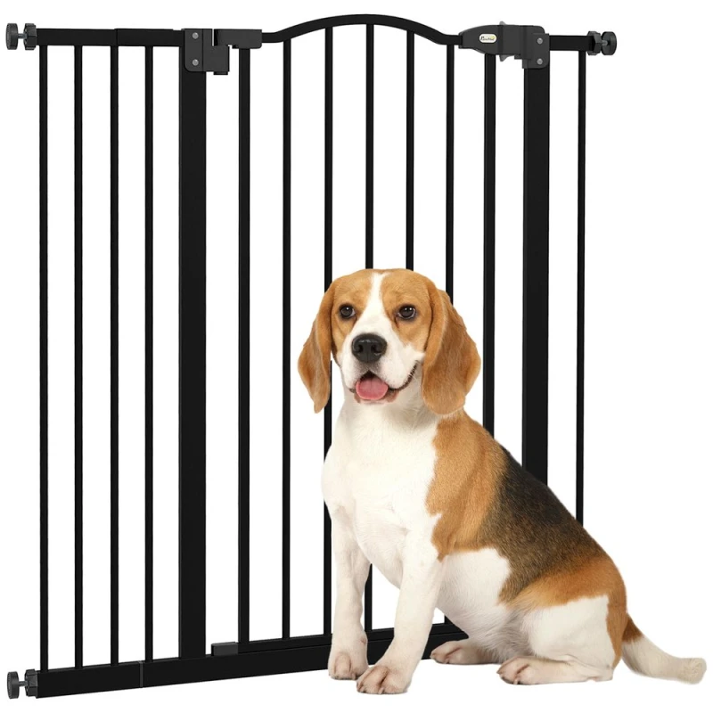 Image of PawHut 74-87cm Adjustable Metal Pet Gate w/ Auto-Close Black D06-094V02BK