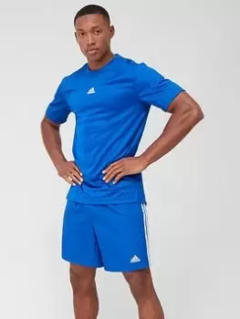 Image of adidas Train HIIT 3 Stripe Centre Badge Of Sport T-Shirt - Blue Size XL, Men