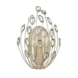 Image of Twin Wall Light Faceted Clear Crystal Embellishment Silver Leaf LED E14 60W