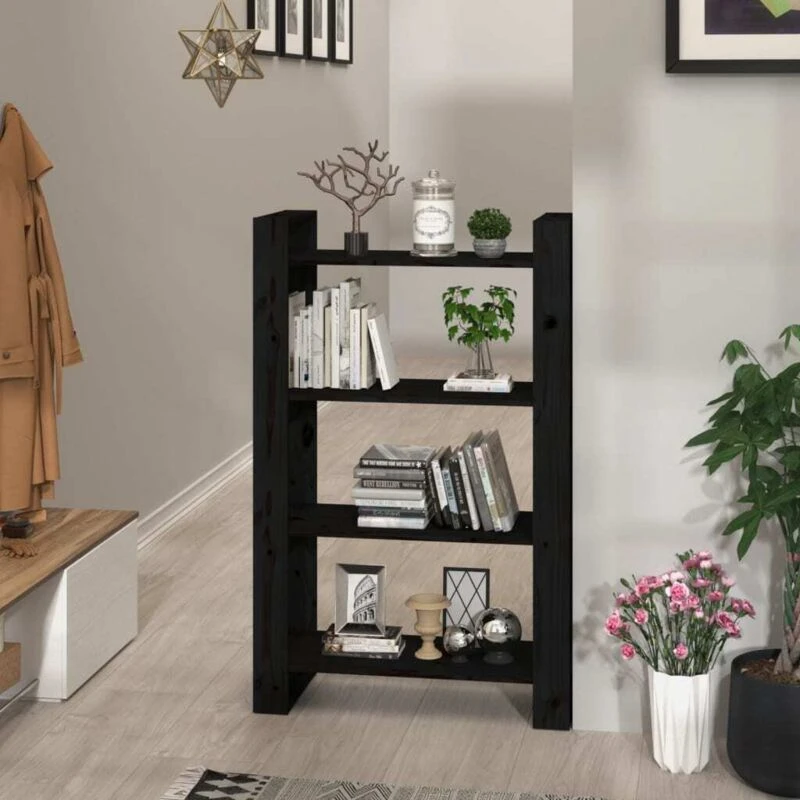 Image of VIDAXL Vidaxl - Book Cabinet/Room Divider Black 80x35x125cm Solid Wood Pine 8720286905463