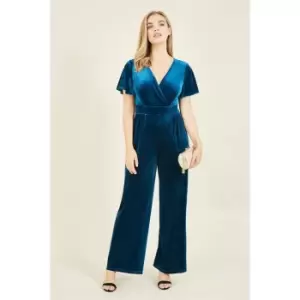 Image of Yumi Teal Jumpsuit With Angel Sleeves - Blue