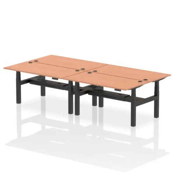 Image of Air Air Back-to-Back 1600 x 800mm Height Adjustable 4 Person Bench Desk Beech Top with Cable Ports Black Frame HASCP4P16800BCHB