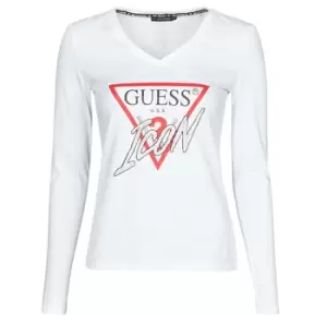 Image of Guess LS VN ICON TEE womens in White. Sizes available:S,M