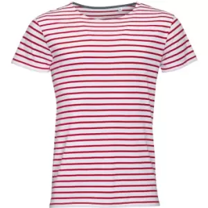 Image of SOLS Mens Miles Striped Short Sleeve T-Shirt (M) (White/Red)