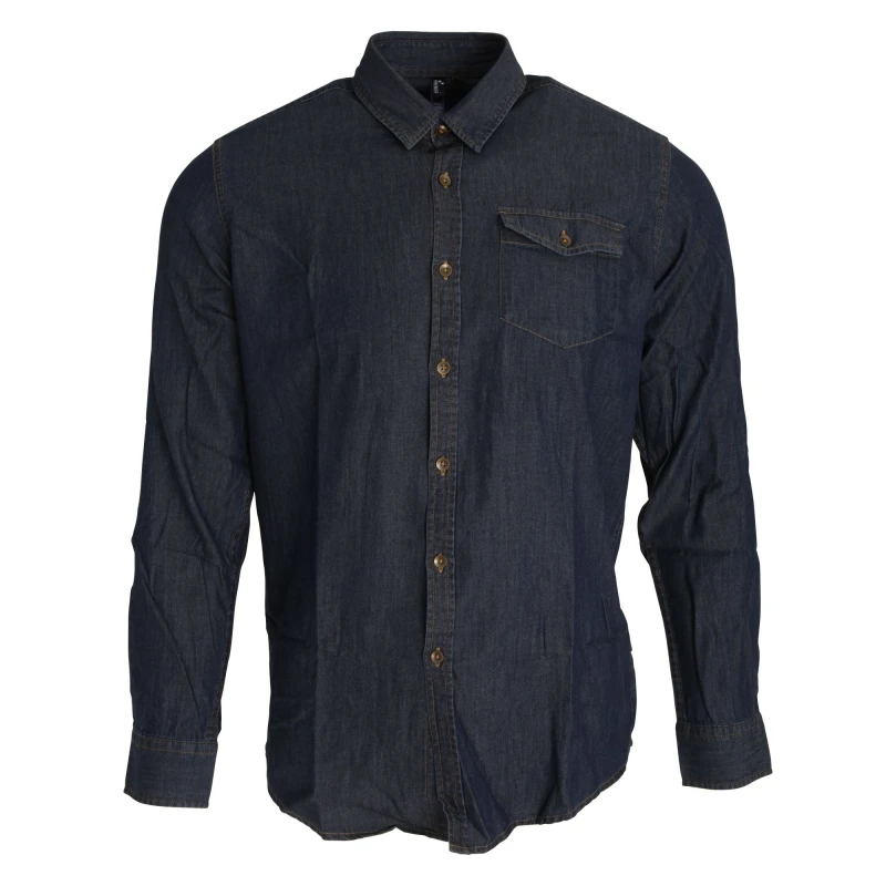 Image of Premier Premier Men Jeans Stitch Long Sleeve Denim Shirt in Indigo Size: X-Small Indigo XS Male 5057520151199