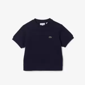 Image of Girls' Lacoste Pleated Back Cotton Fleece T-Shirt Size 5 yrs Navy Blue