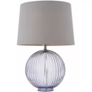 Image of Table Lamp Smokey Grey Ribbed Glass & Charcoal Linen 40W E27 Base & Shade