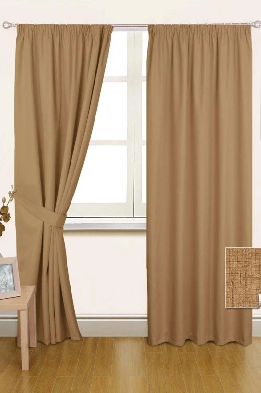 Image of Homescapes Thermal Pencil Pleat Blackout Curtain Pair Beige