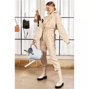 Image of I Saw It First Beige Faux Leather Chunky Lace Up Military Boots - Brown