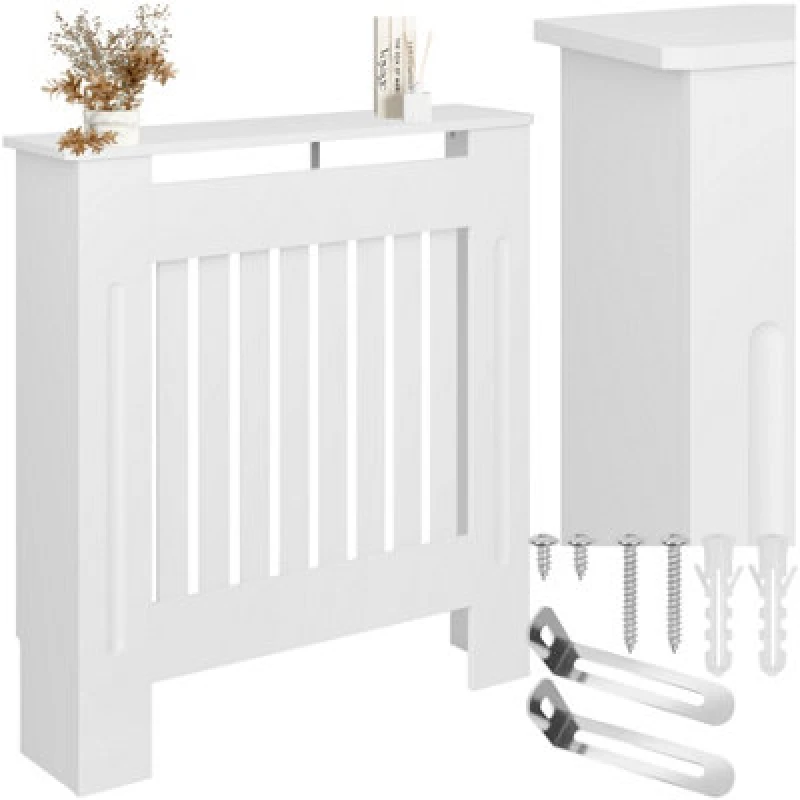Image of Tectake Radiator Cover Vila - With Shelf, Louvre Design, Optimal Air Circulation 78 X 19 X 82cm - White