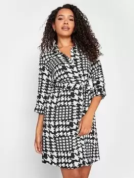 Image of M&Co Dogtooth Check Tie Detail Tunic Shirt, Black, Size 20, Women