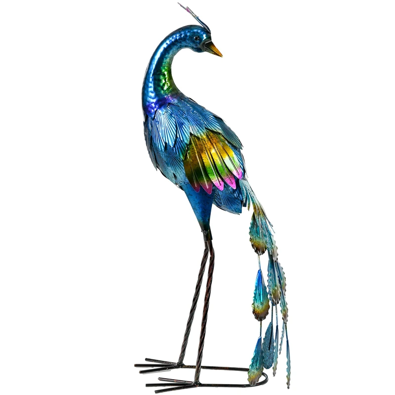 Image of Outsunny Outsunny Peacock Garden Statues Sculptures for Decorations and Gifts, Steel - Multi-coloured