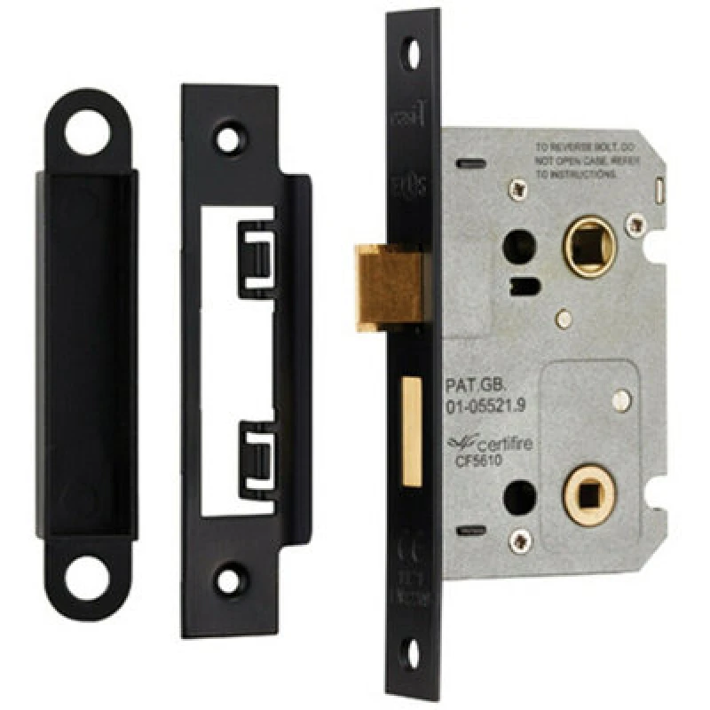 Image of Loops Locking Bathroom Door Sashlock Latch Square Forend 64mm Matt Black unisex
