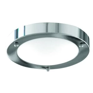 Image of 1 Light Bathroom Flush Ceiling Light Chrome Round with Domed Glass Diffuser IP44, E27