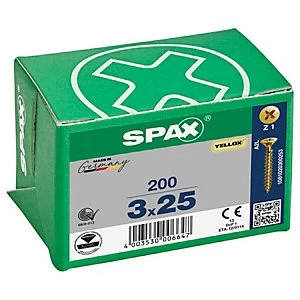 Image of Spax Pz Countersunk Yellox Screws - 3x25mm Pack Of 200