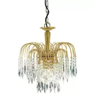 Image of Searchlight Waterfall - Crystal Chandelier 3 Light Gold Finish, E14