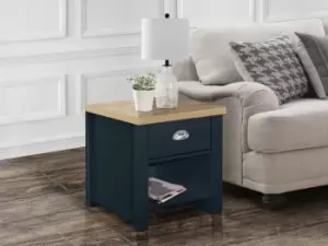 Image of Birlea Highgate Navy and Oak Effect 1 Drawer Lamp Table Flat Packed