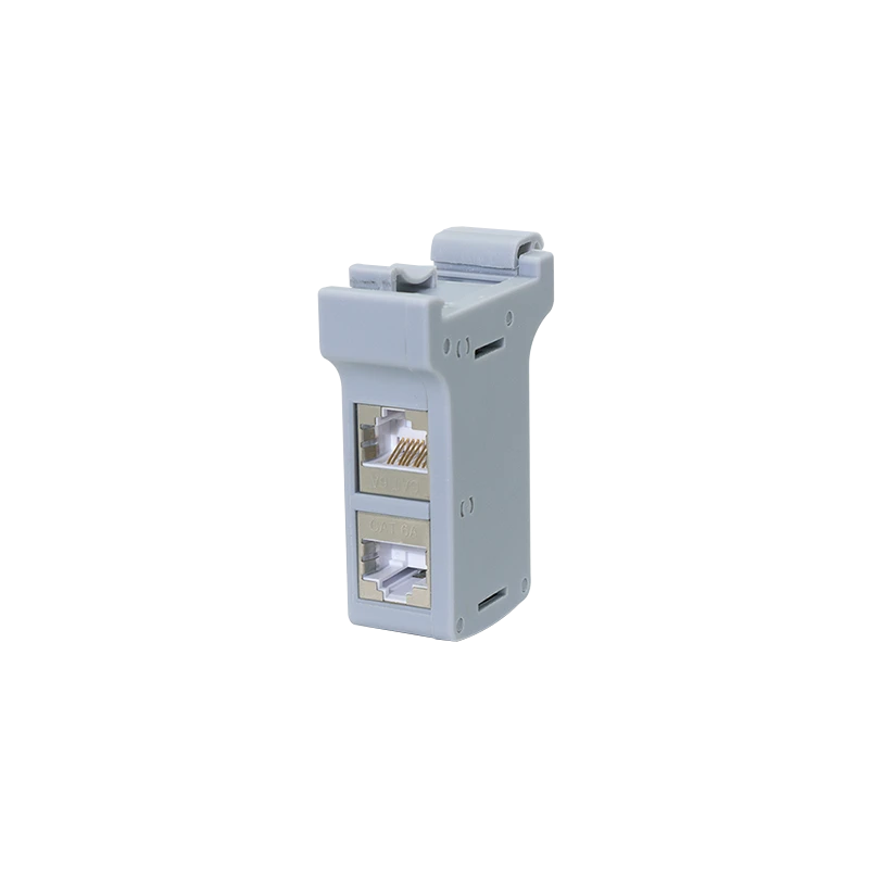 Image of LogiLink DIN rail mounting adapter with two Cat.6A inline couplers