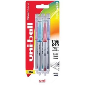 Image of Uni-Ball Signo TSI UF-220 Erasable Rollerball Pen with Twin Tip Eraser Assorted Colours Pack of 5