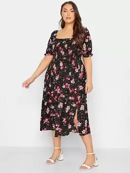 Image of Yours Shirred Maxi Dress Leopard Floral - Black, Size 20, Women