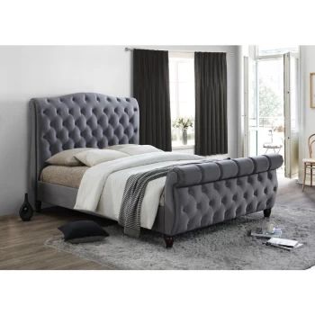 Image of Birlea - Grey Colorado Chesterfield Fabric Sleigh Bed 5ft Kingsize 150 cm