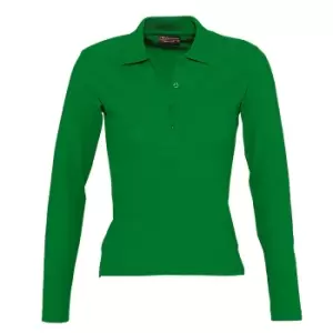 Image of SOLS Womens/Ladies Podium Long Sleeve Pique Cotton Polo Shirt (XL) (Kelly Green)