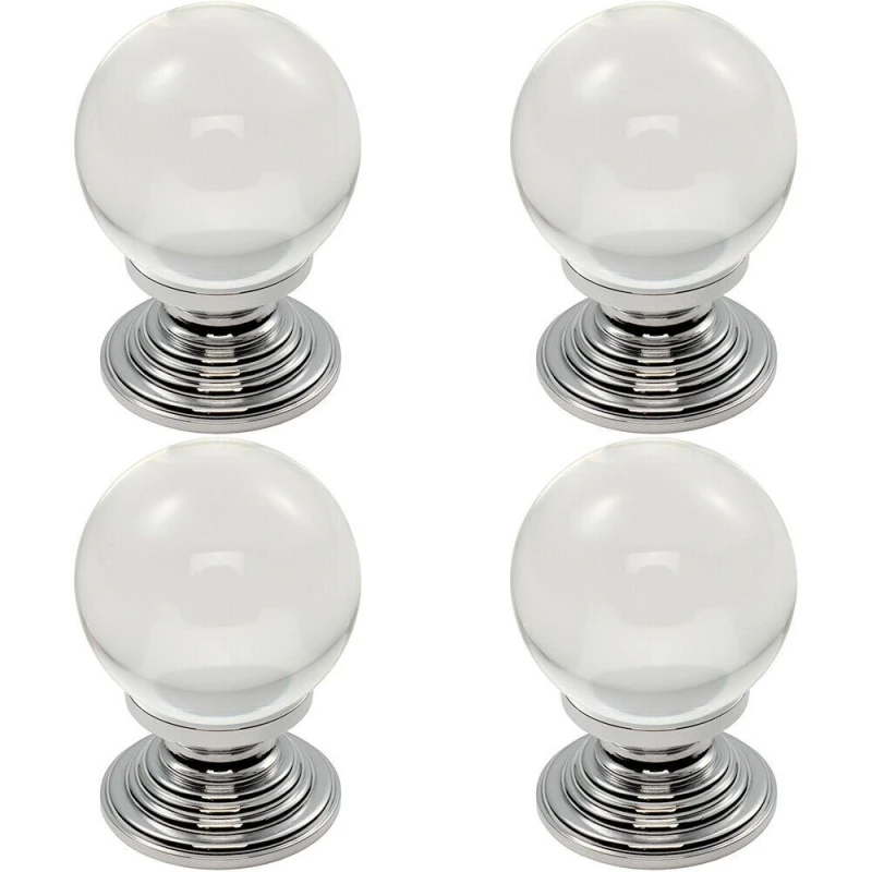 Image of Loops 4x Crystal Ball Cupboard Door Knob 34mm Diameter Clear Translucent & Chrome Multi unisex