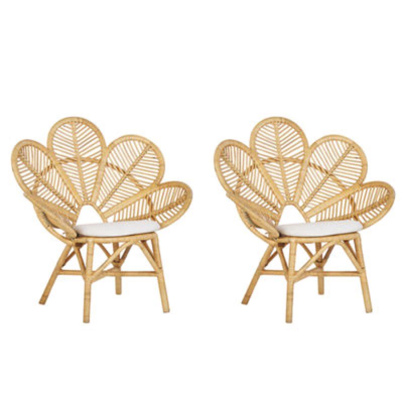Image of Beliani Set Of 2 Peacock Chairs Florentine Rattan Natural
