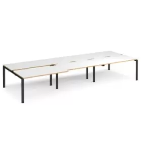Image of Bench Desk 6 Person Rectangular Desks 4200mm With Sliding Tops White/Oak Tops With Black Frames 1600mm Depth Adapt