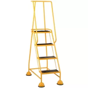 Image of 4 Tread Mobile Warehouse Steps YELLOW 1.68m Portable Safety Ladder & Wheels