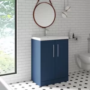 Image of Juno Floor Standing 2-Door Vanity Unit with Basin 2 600mm Wide - Electric Blue - Hudson Reed