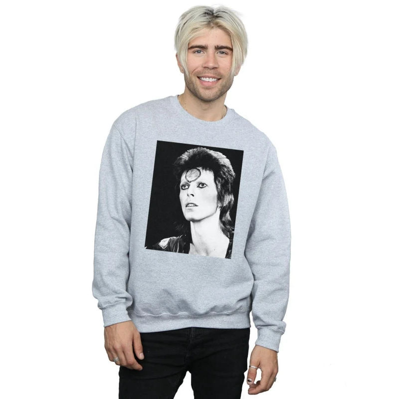 Image of David Bowie David Bowie Men Ziggy Looking Sweatshirt in Grey Size: Small Grey S Male 5057972011072