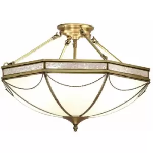 Image of Loops - Luxury Semi Flush 8 Lamp Ceiling Light Traditional Antique Brass & Frosted Glass