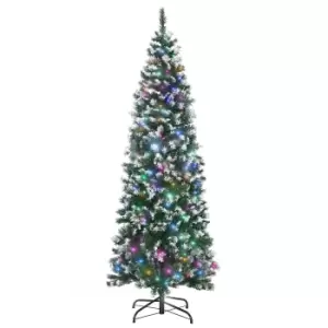 Image of HOMCOM 6' Tall Prelit Pencil Slim Artificial Christmas Tree with Realistic Branches, 300 Colourful LED Lights and 618 Tips, Xmas Decoration, Green