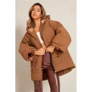 Image of I Saw It First Chocolate Premium Super Oversized Hooded Coat With Hood And Drawstring Balloon Sleeve - Brown